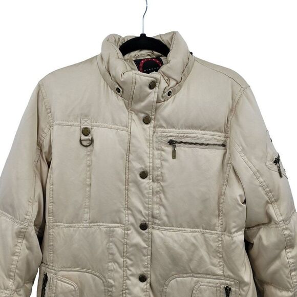 Giacca Gallery Parka Down Puffer Coat M Long Multi Pocket Tan Gorpcore - Picture 5 of 16